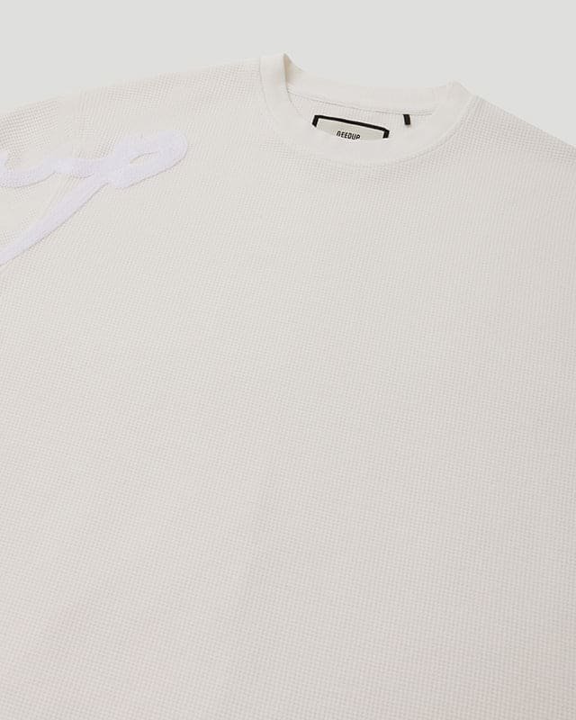 Waffle Signature Long Sleeve Tee – White/White - Image 2