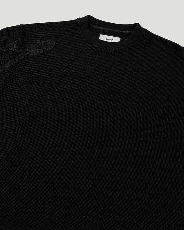 Waffle Signature Long Sleeve Tee – Black/Black - Image 2