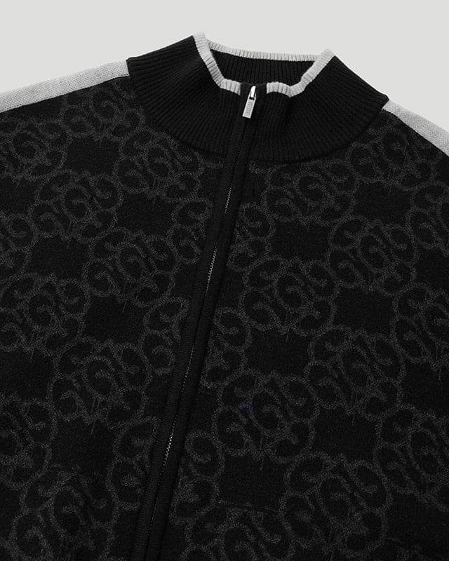 Mono Knitted Jacquard Zip Jacket Black/Grey - Image 2